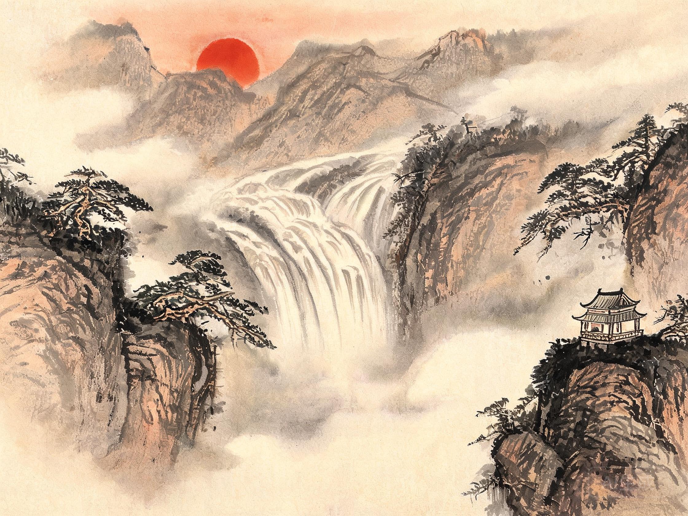 庐山瀑布意境图
